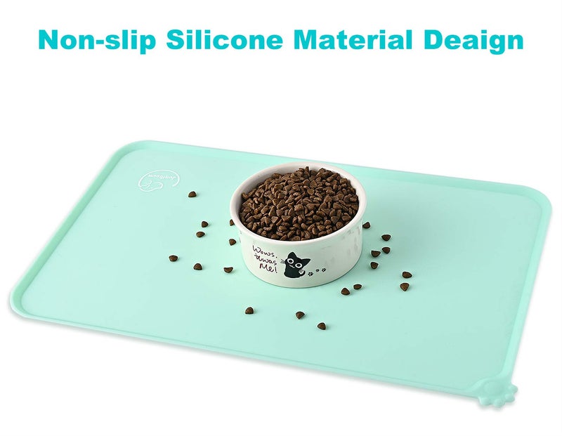 Juqiboom Silicone Waterproof Dog Cat Pet Feeding Mats, Non Slip, Easy Clean Pet Dog Cat Bowl Mats Placemat (24" x 16") Green - Image 5